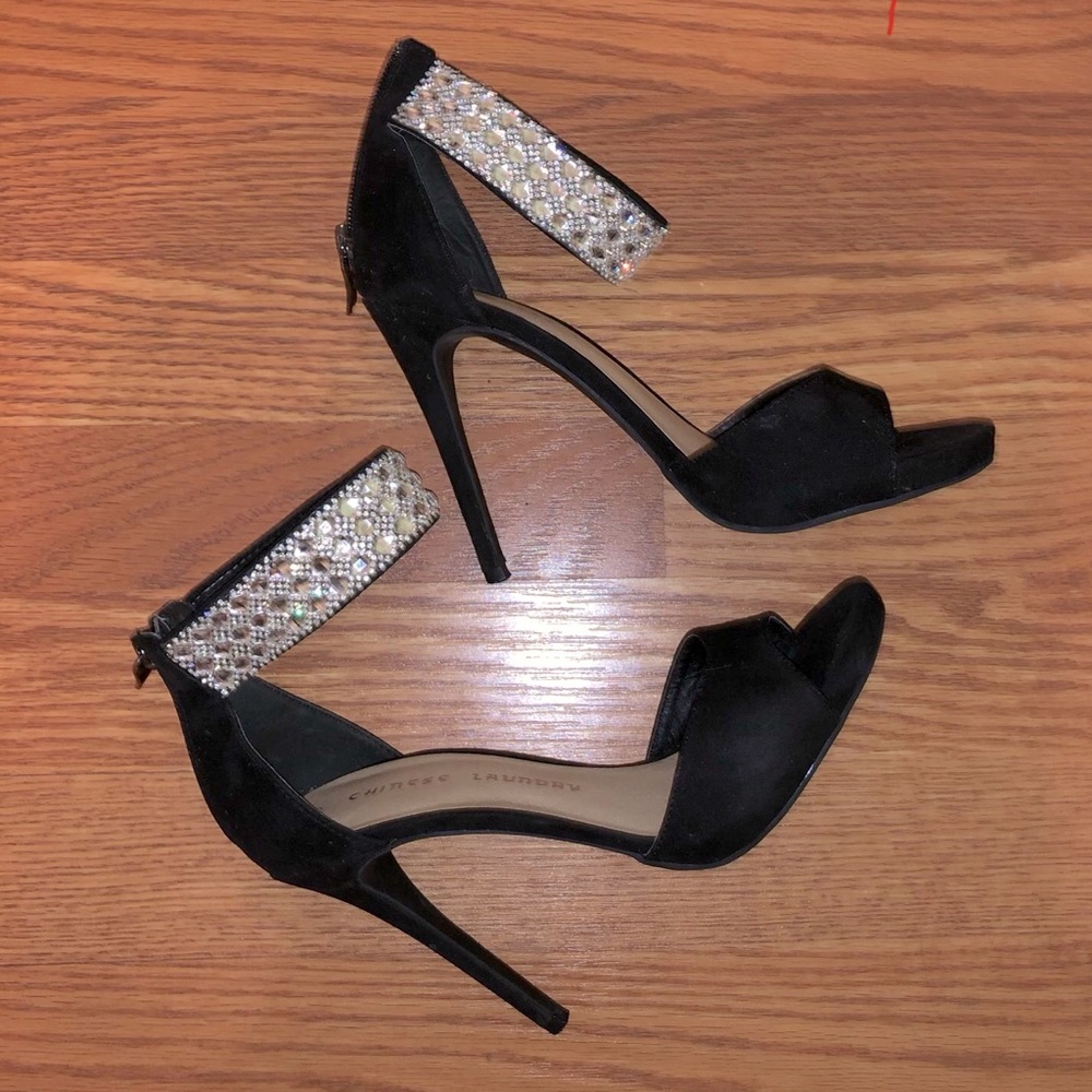 Suede Rhinestone heels